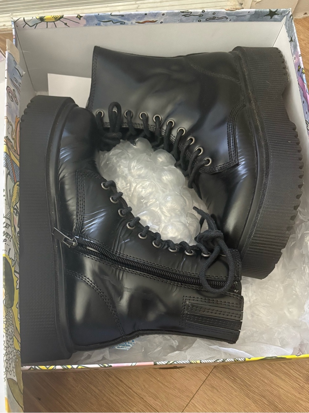Jeffrey Campbell Black Lace-Up Platform Combat Boots with Side Zip